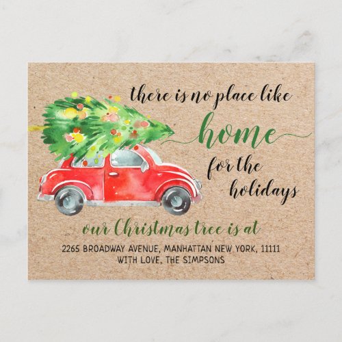 Cute Red Christmas Car Holiday Moving Announcement Postcard