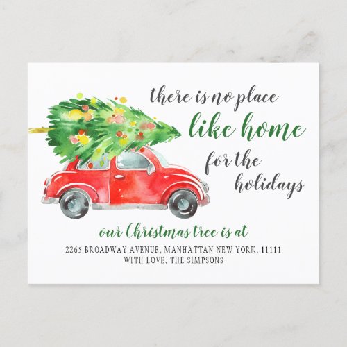 Cute Red Christmas Car Holiday Moving Announcement Postcard