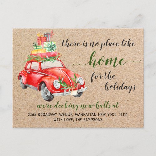 Cute Red Christmas Car Holiday Moving Announcement Postcard