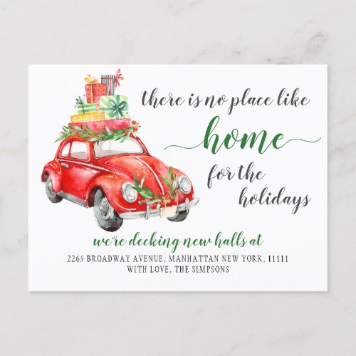 Cute Red Christmas Car Holiday Moving Announcement Postcard