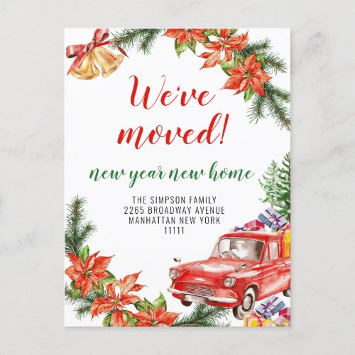 Cute Red Christmas Car Holiday Moving Announcement Postcard