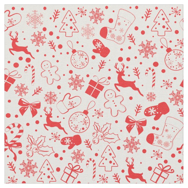 Cute red Christmas deer pattern - Xmas gifts Fabric (Close Up)