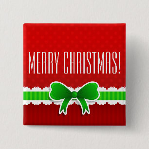 Cute Red Christmas Design Green Bow Personalized Button