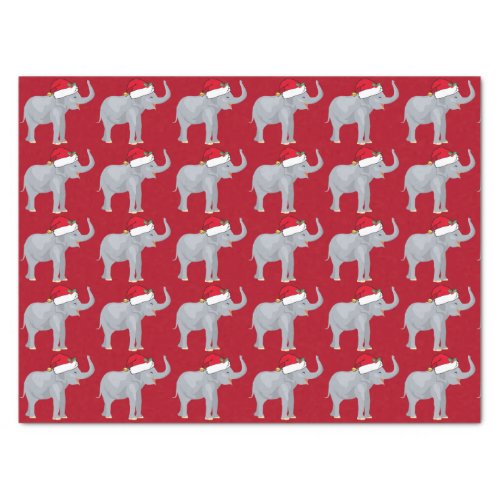 Cute Red Christmas Elephant in Santa Hat Tissue Paper