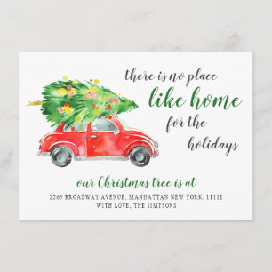 Cute Red Christmas Farm Truck Rustic Moving Announcement