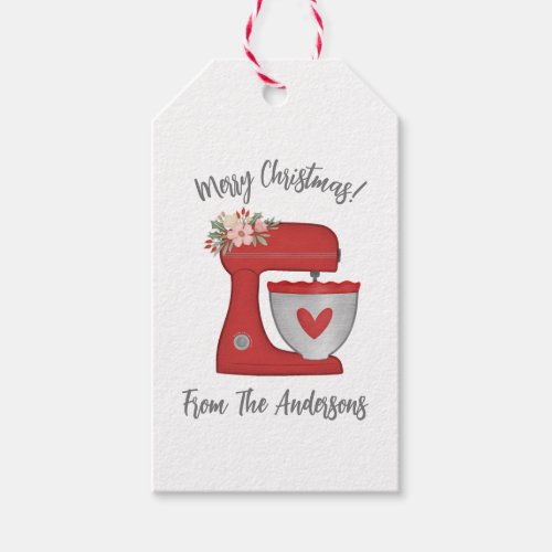 Cute Red Christmas Floral Bakery Cake Mixer Gift Tags