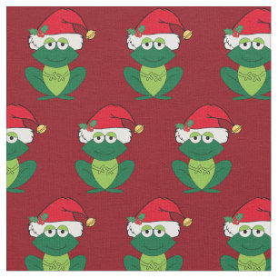 Cute Red Christmas Frog Fabric