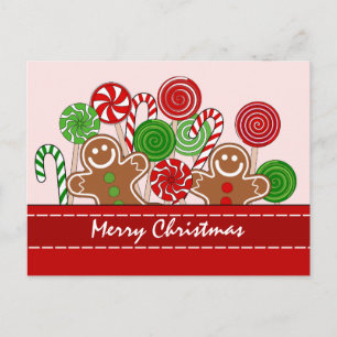 Cute red Christmas gingerbreads Holiday Postcard