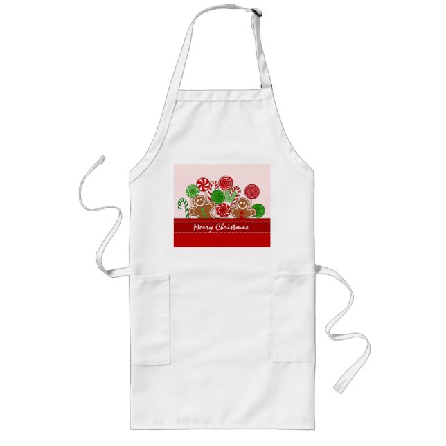 Cute red Christmas gingerbreads Long Apron (Front)