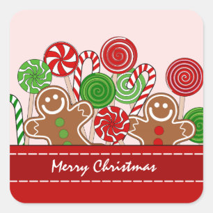 Cute red Christmas gingerbreads Square Sticker