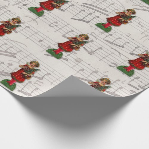Cute Red Christmas Girl Angel Antique Victorian Wrapping Paper