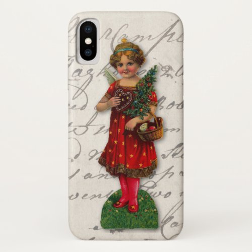 Cute Red Christmas Girl Angel Victorian Scrap iPhone XS Case