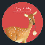 Cute Red Christmas Holiday Animal Deer Classic Round Sticker<br><div class="desc">A cute red deer christmas woodland sticker. Original artwork by Caroline Bonne Müller</div>