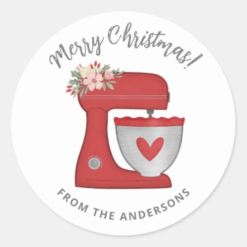 Cute Red Christmas Holiday Baking Cake Mixer Classic Round Sticker