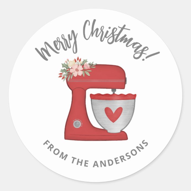 Cute Red Christmas Holiday Baking Cake Mixer Classic Round Sticker (Front)