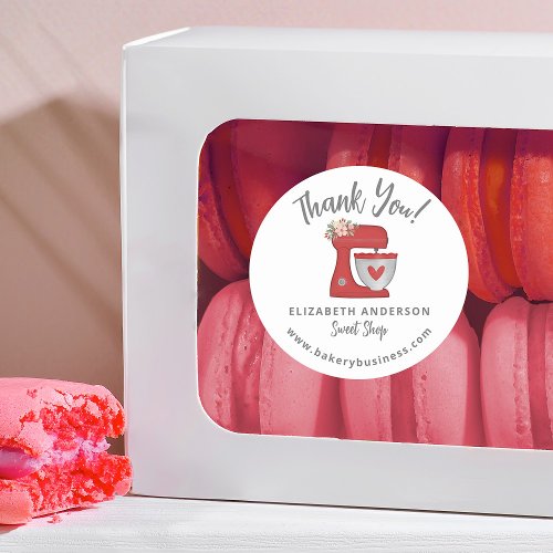 Cute Red Christmas Mixer Bakery Business Thank You Classic Round Sticker