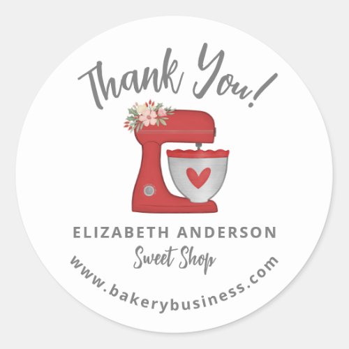 Cute Red Christmas Mixer Bakery Business Thank You Classic Round Sticker