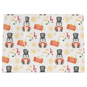 Cute Red Christmas Nutcracker Penguin Large Gift Bag