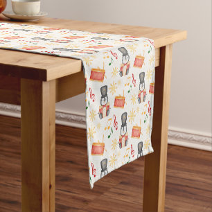 Cute Red Christmas Nutcracker Penguin Short Table Runner