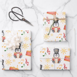 Cute Red Christmas Nutcracker Penguin Wrapping Paper Sheets