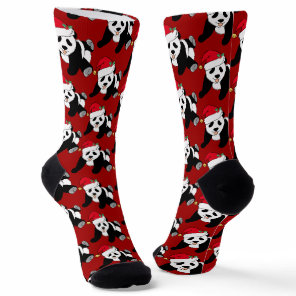 Cute Red Christmas Panda Bear in Santa Hat Socks