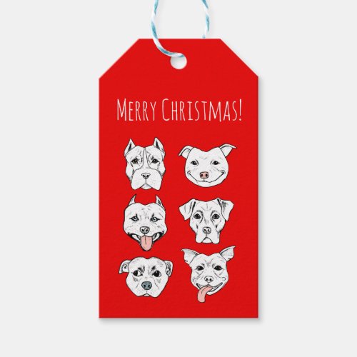 Cute Red Christmas Pitbull Dogs Gift Tags