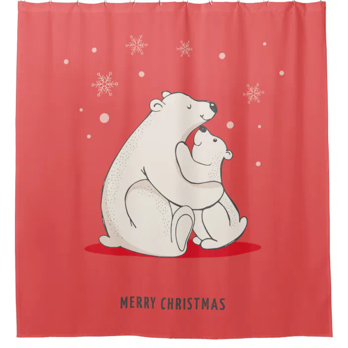 Cute Red Polar Bears Shower, Polar Bear Shower Curtains