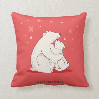 Cute Red Christmas Polar Bears Throw Pillow