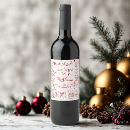 Cute red christmas quirky doodle custom text wine label