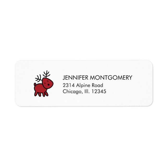 Cute Red Christmas Reindeer Illustration Label (Front)