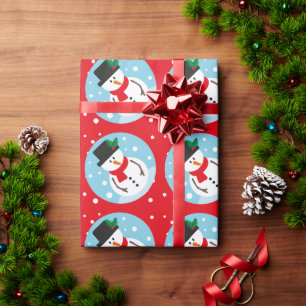 Cute Red Christmas Snowy Snowman Gift Wrapping Paper