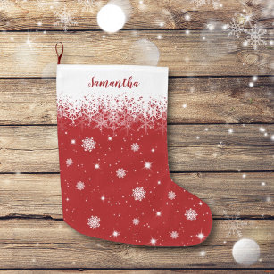 Cute Red Christmas Stars Snowflakes Pattern Large Christmas Stocking