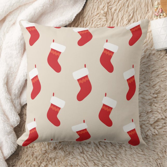 Cute Red Christmas Stocking Throw Pillow (Blanket)