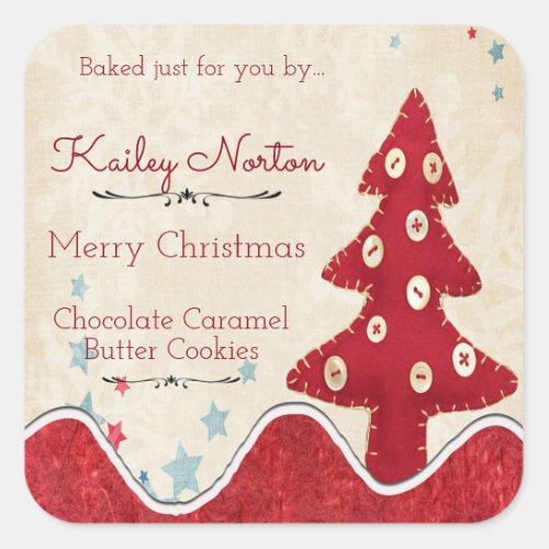 Cute Red Christmas Tree Cookies and Treats Square Sticker