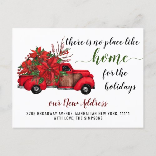Cute Red Christmas Truck Moving Announcement Postcard