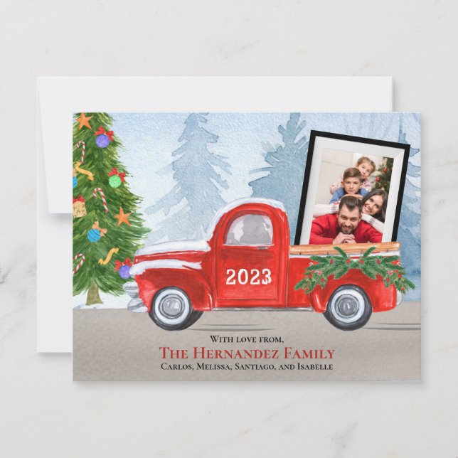Cute Red Christmas Truck Multi Photo Holiday Card (Front)
