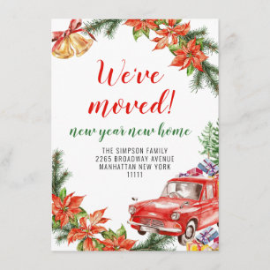 Cute Red Christmas Truck Poinsettia Moving Announcement