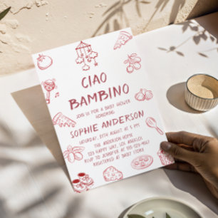 Cute Red Ciao Bambino Italian Baby Shower Invitation