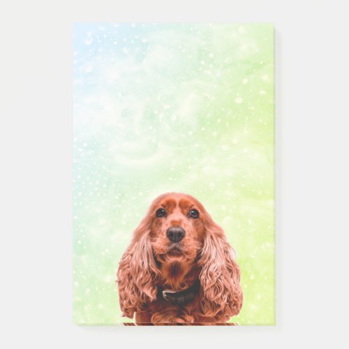 Cute Red Cocker Spaniel on Green Bokeh Background Post_it Notes