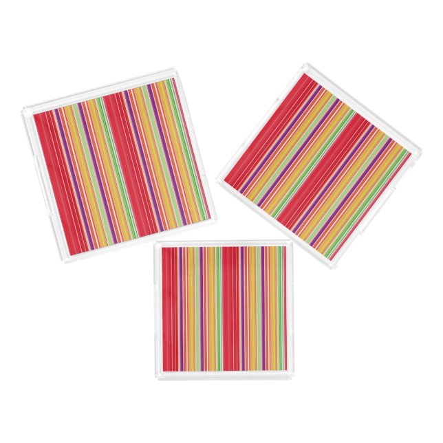 Cute red colorful stripes acrylic tray (Set)