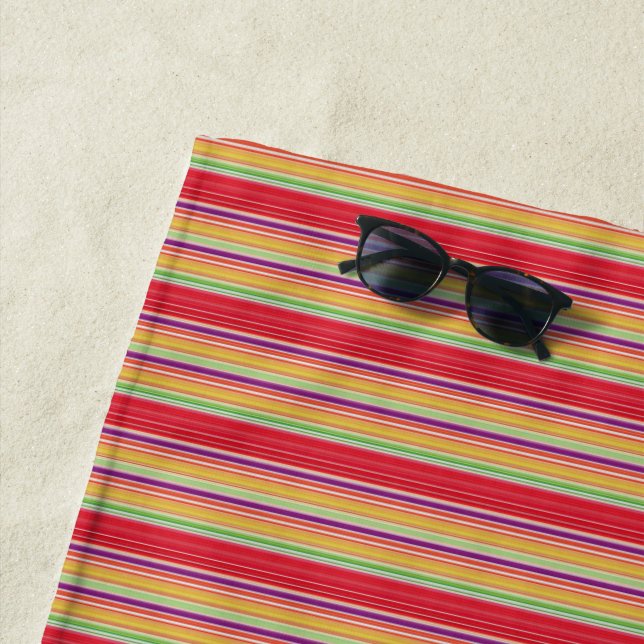 Cute red colorful stripes beach towel (In Situ)