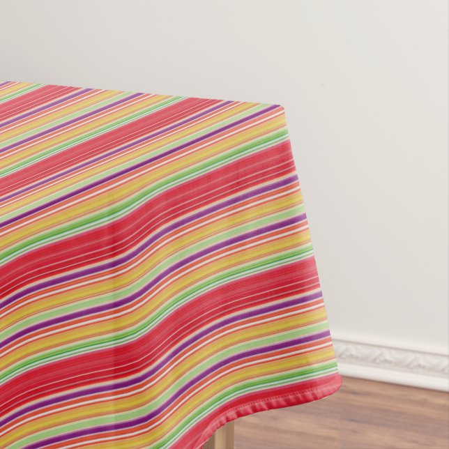 Cute red colorful stripes tablecloth (In Situ)