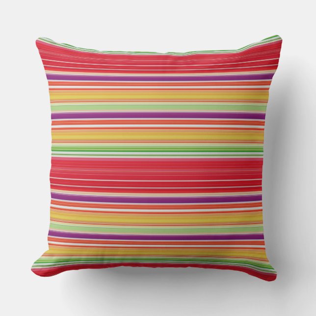 Cute red colorful stripes throw pillow (Front)