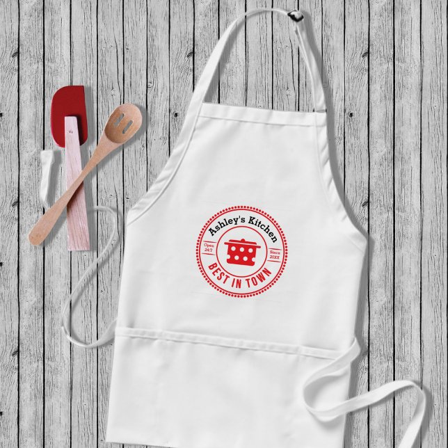 Cute Red Cook Pot Logo Kitchen Adult Apron (Creator Uploaded)