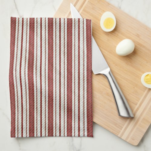 Cute Red Country Farmhouse Linen Stripes Pattern Kitchen Towel