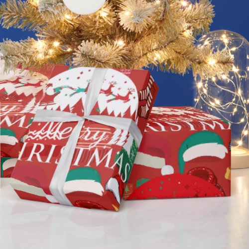 Cute red Cozy Christmas Hats Scarves & Socks Wrapping Paper