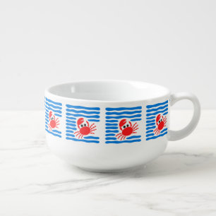 Cute Red Crab & Blue Waves Coastal Chowder Soup Mug