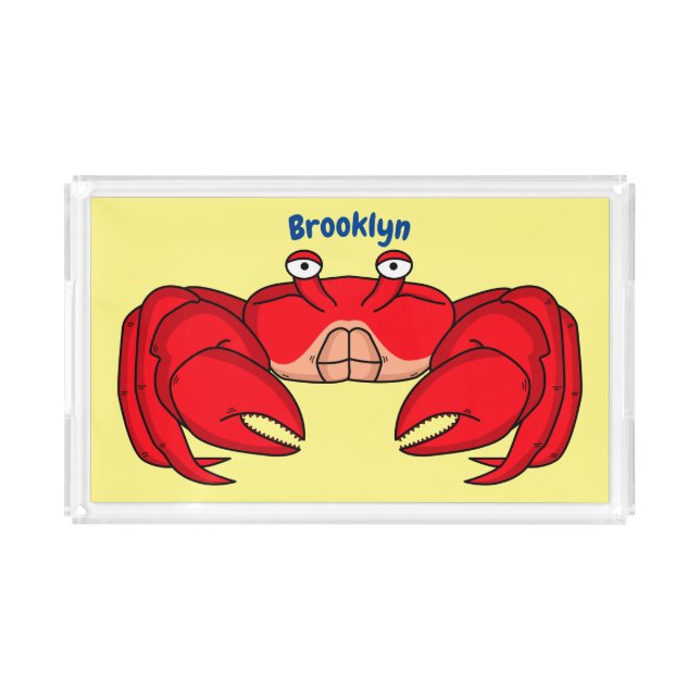 Cute red crab cartoon illustration  acrylic tray (Front)