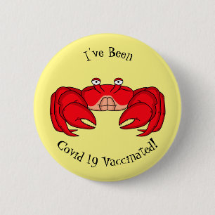 Cute red crab cartoon illustration button