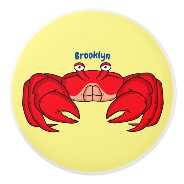 Cute red crab cartoon illustration ceramic knob (Front)
